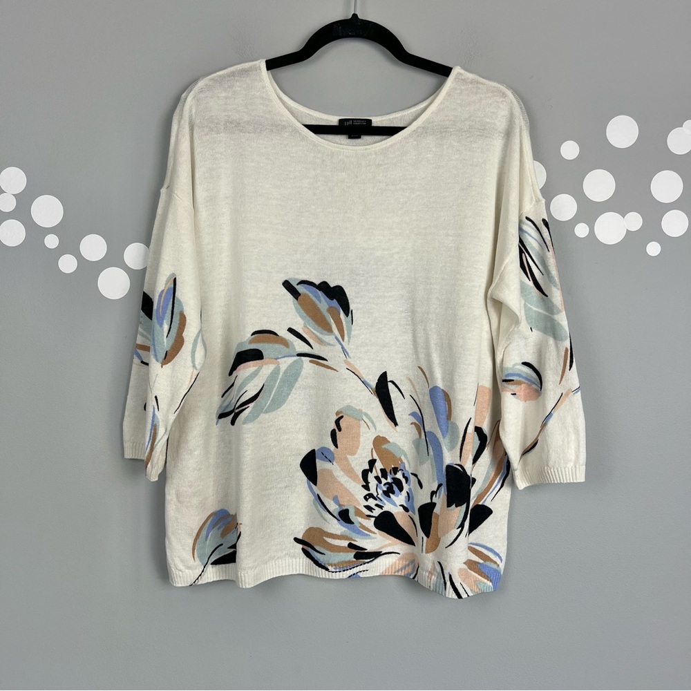 J. Jill Knit Linen Blend 3/4 Sleeve Floral Top Size MP Ii 9